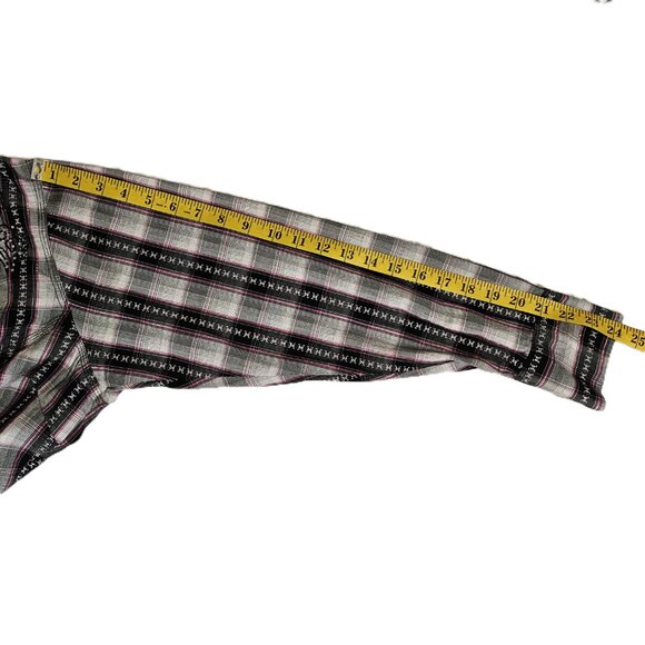 ROCK 47 BY WRANGLER Pink/Black/Grey Plaid Embroidered Western Shirt Size XXL - Picture 7 of 10